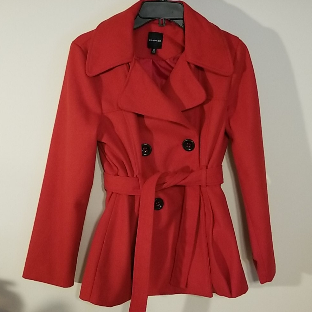 Rampage, red pea coat, size medium, with belt